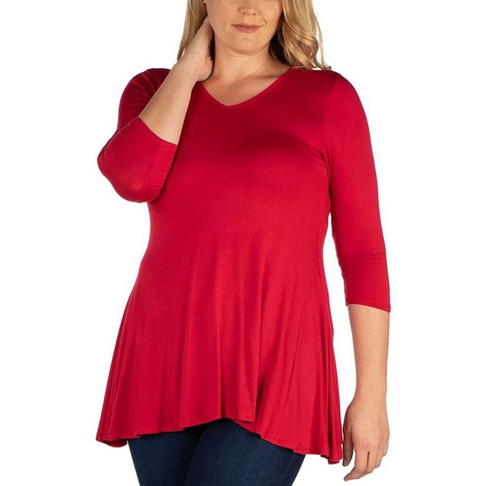 24seven Comfort Apparel Womens Red V-Neck Tunic Pullover Top Shirt Plus NWT